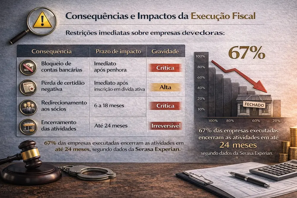 infográfico com as consequencias e impactos da execução fiscal