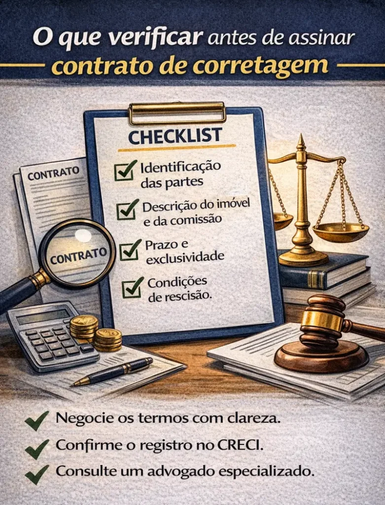 fluxograma com checklist do que verificar em contrato de corretagem