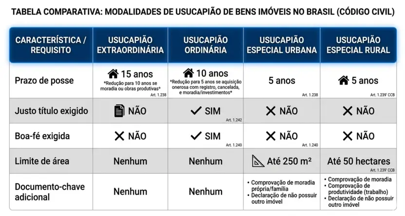 modalidades de usucapião de imóveis no brasil